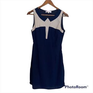 Color block dress blue cream sleeveless sheath career work size medium